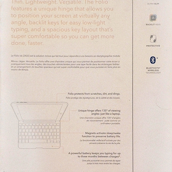 ZAGG Folio Black Backlit Hinged Wireless Keyboard Case For iPad Air in Box - Picture 11 of 12